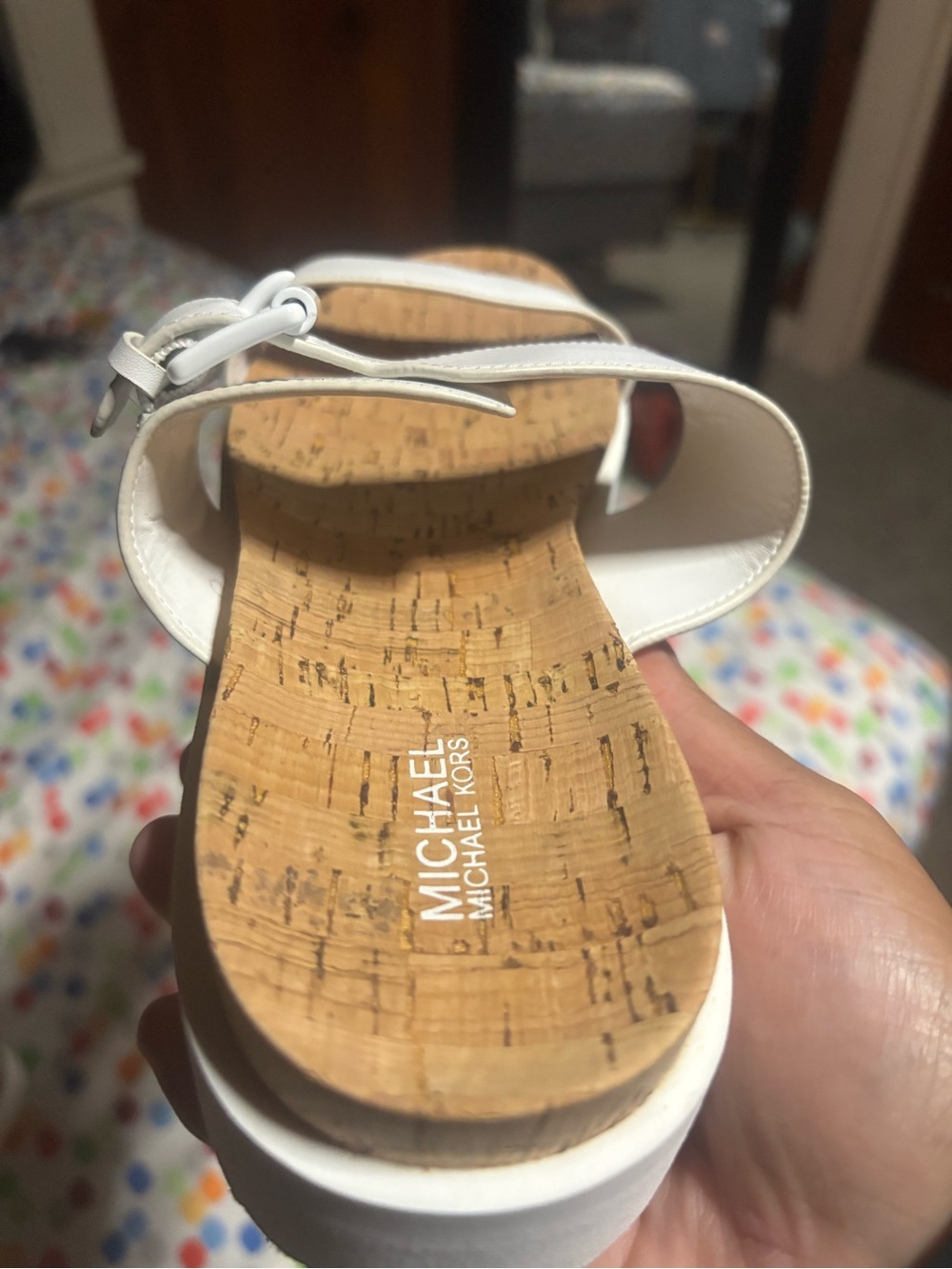 Michael Kors White Cork Footbed Kids Buckle Sandals